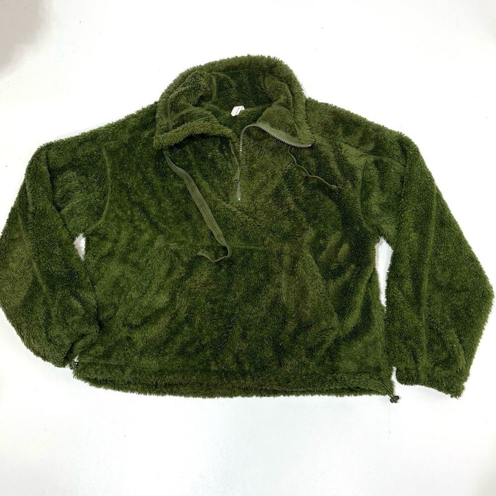 Free People Movement Green Bug Sky High Neck Oversized Quarter Zip Fuzzy XS